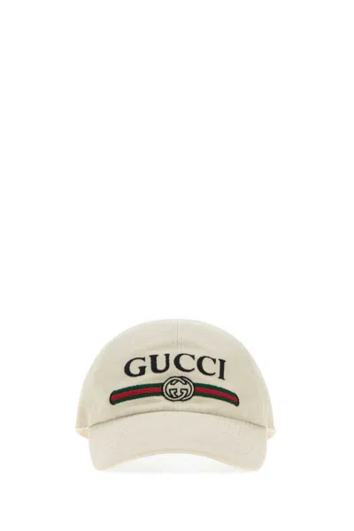 Gucci Beige Logo Textured Baseball Hat