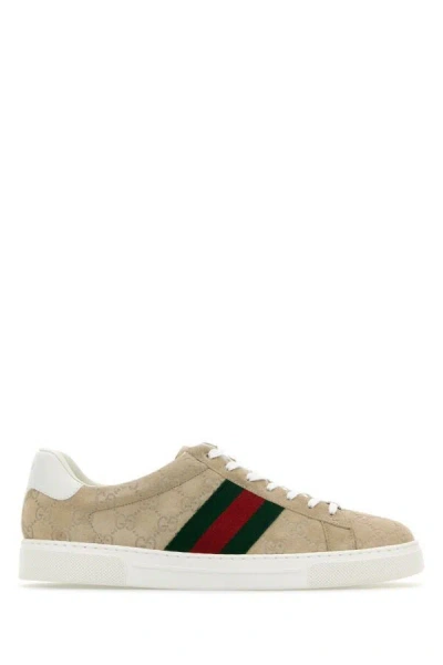 Gucci Beige Suede Ace Low Trainer In Brown
