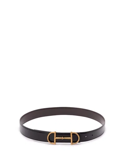 Gucci Men Leather Belt With Metal Horsebit In Black