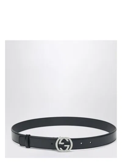 Gucci Men's Belt With Gg Engraved Buckle In Black