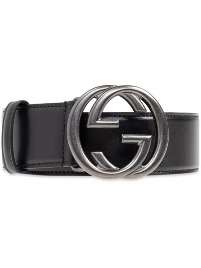 Gucci Men Belt With Gg Logo In Black