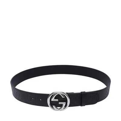 Gucci Men Belt With Interlocking G Buckle In Black