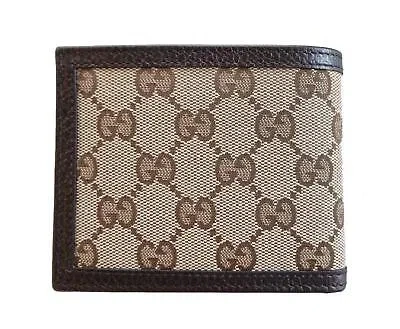 Pre-owned Gucci Men's Bi-fold Fabric And Leather Wallet 260987.203887 Beige In Beige Brown