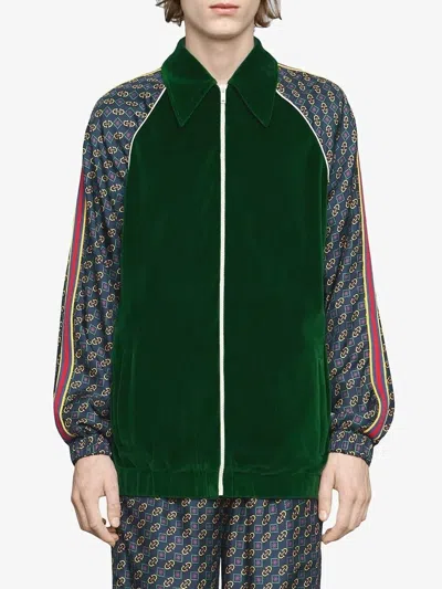 Pre-owned Gucci Men's Bi-material Oversize Jacket Horsebit Print Size S (msrp $2,200) In Green
