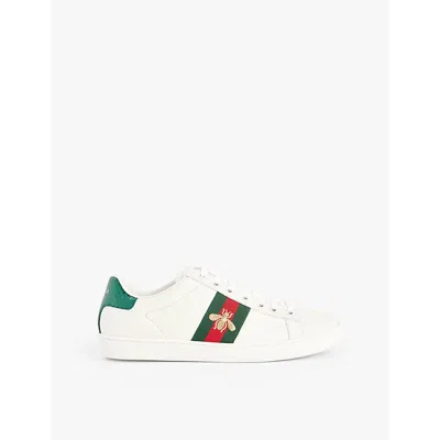 Gucci Mens Bianco Verd Ace Bee-embroidered Leather Low-top Trainers