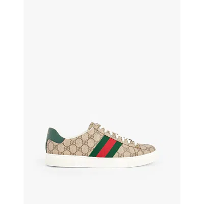 GUCCI MENS ACE GG CANVAS LOW-TOP TRAINERS BIEGE EBONY EUR 39 / 5 UK