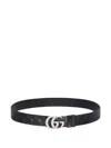 Gucci Monogram Pattern Leather Belts In Black