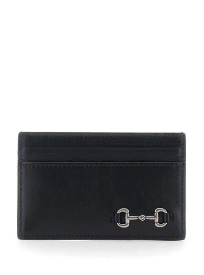 GUCCI GUCCI MEN BLACK CARD HOLDER WITH HORSEBIT ON THE FRONT IN LEATHER MAN