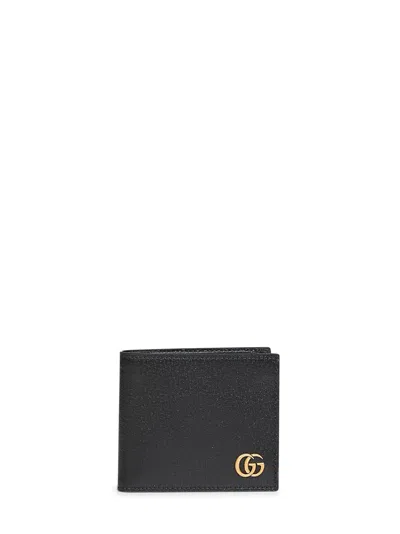 Gucci Men Black Gg Marmont Bi-fold Card Case Wallet