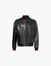 Gucci Black Bomber Jacket With Front Logo In Nappa Leather And Mesh Man In Black Green Red