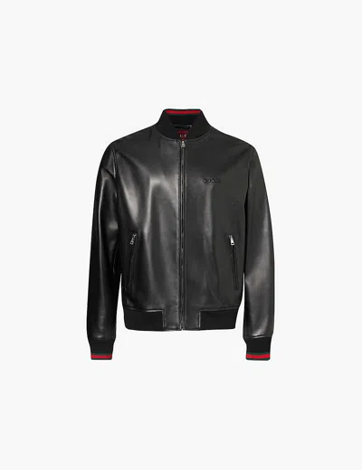 Gucci Black Bomber Jacket With Front Logo In Nappa Leather And Mesh Man In Animal Print