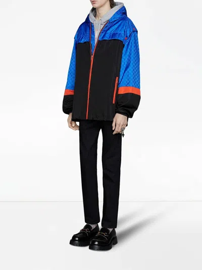 Pre-owned Gucci Men's Black Jacquard Jacket W/royal Blue Removable Sleeves 46 568551 4336