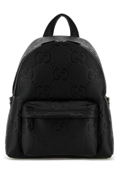 Gucci Men Black Jumbo Gg Leather Gg Backpack