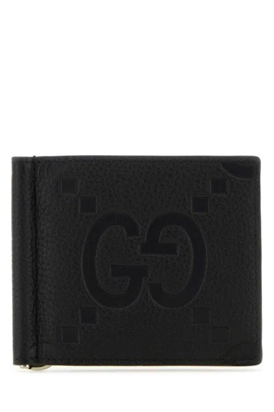 Gucci Men Black Jumbo Gg Leather Wallet
