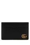 Gucci Men Black Leather Gg Marmont Card Holder In Black
