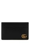 Gucci Men Black Leather Gg Marmont Card Holder In Black