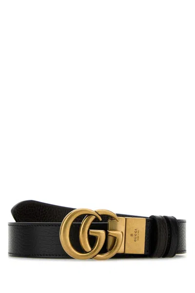 Gucci Men Black Leather Gg Marmont Reversible Belt