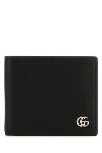 Gucci Men Black Leather Gg Marmont Wallet