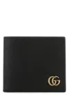 Gucci Black Bi-fold Wallet With Gg Marmont Logo In Hammered Leather Man In Black