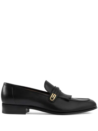 GUCCI MEN'S BLACK LEATHER MOCCASIN SHOES FOR SS23