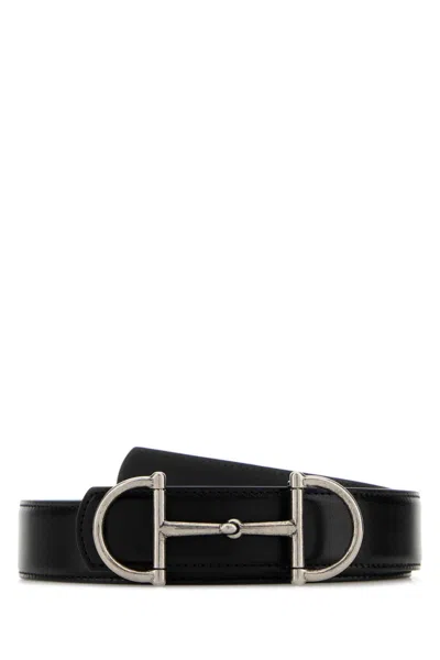 Gucci Men Black Leather Reversible Belt