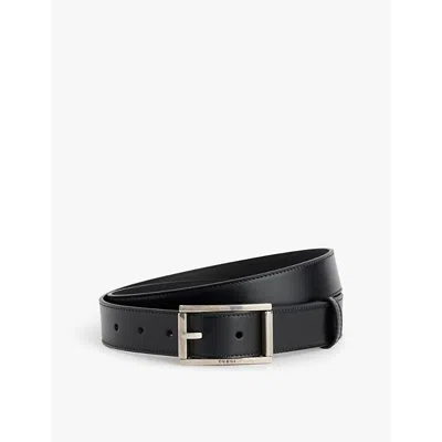 Gucci Mens Black Logo-engraved Rectangular-buckle Calf-leather Belt