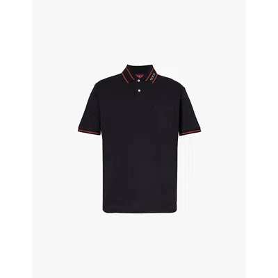 Gucci Mens Black Mix Branded-collar Striped-trim Stretch-cotton Polo Shirt