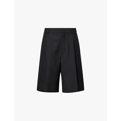 Gucci Mens Black Mix Pleated Welt-pocket Wool-blend Shorts