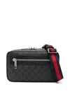 Gucci Men Black Gg Supreme Canvas Coated Finish Signature Web-stripe Waist Strap Detachable Adjustab In Black