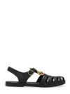 Gucci Men Black Sandals With Gg Logo Plaque In Rubber Man In Black