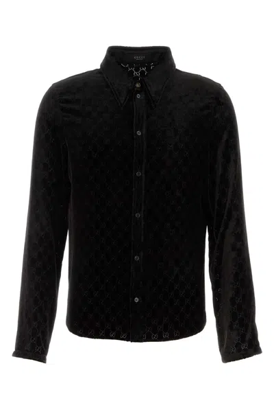 Gucci Men Black Stretch Velvet Shirt