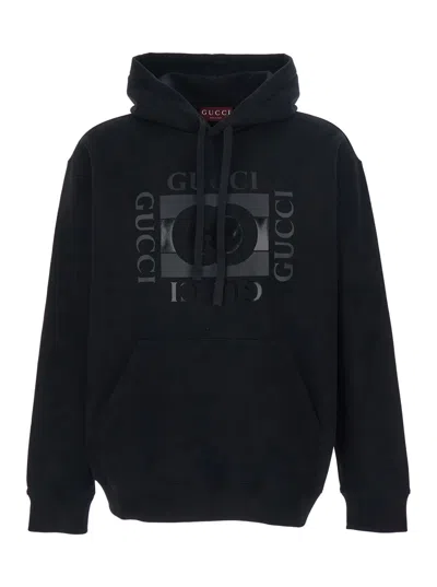 Gucci Men Black Sweatshirt With Hood With Drawstring And Front Logo In Cotton Man In Multi