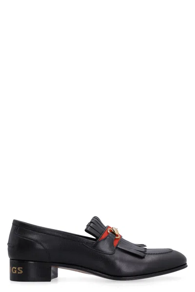 Gucci Men's Black Tricolor Detail Leather Loafers For Fw22