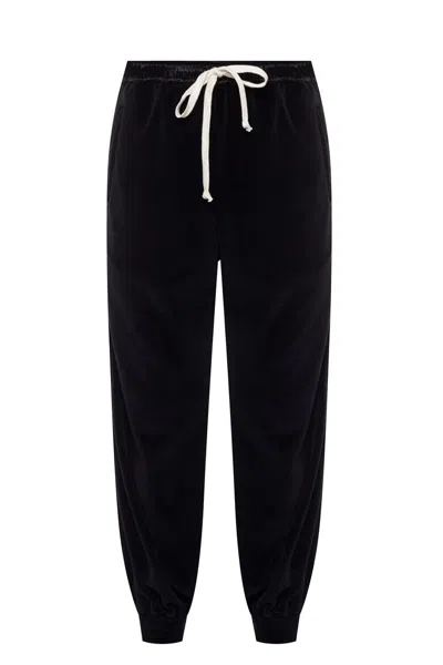 Pre-owned Gucci Men's Black Velvet Jogger Sweat Pants With Satin Stripe 595535 1082