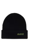 Gucci Ribbed Wool Beanie Folded Cuff In Black