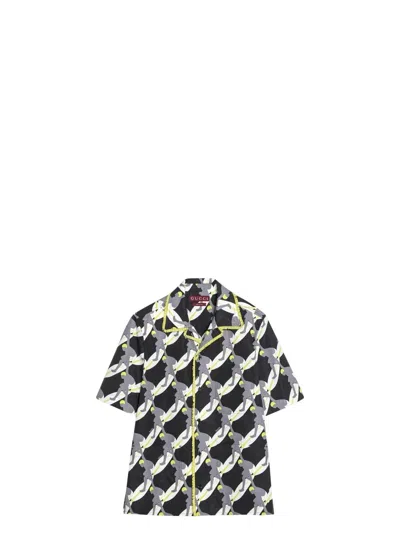 GUCCI MEN'S BLACK/GREY/WHITE COTTON PRINT SHIRT | SIZE IT 48 | 823738Z7AMZ COLOR 1173