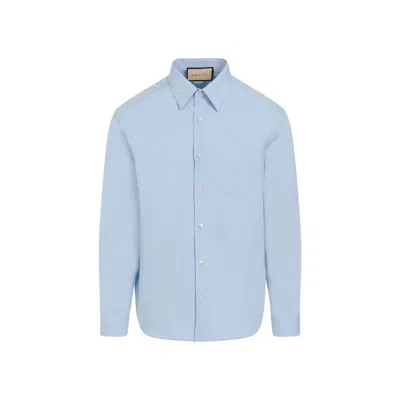 Gucci Men's Blue Cotton Box Shirt For Ss24 In Navy