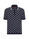 Gucci Men Blue Gg Jacquard Cotton Knit Polo Shirt In Multi
