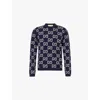 Gucci Mens Blue Ivory Monogram-intarsia Regular-fit Wool Jumper In Blue Ivory