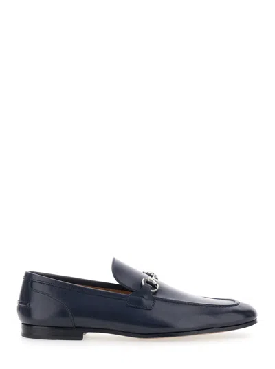 Gucci Men Blue Loafers With Horsebit On The Front And Low Heel In Leather Man