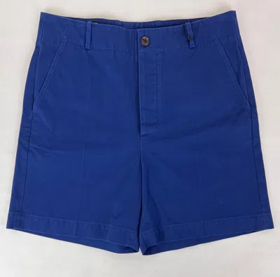 Pre-owned Gucci Men's Blue Military Cotton Drill Shorts W/red Embroidered Logo 545613 4204