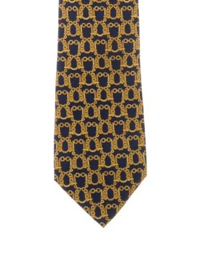 Pre-owned Gucci Men's Blue Pattern Printed Silk Tie