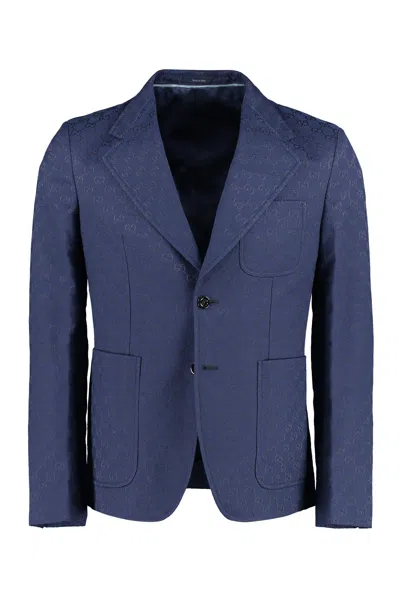 Gucci Men's Blue Single-breasted Jacket For Fw22