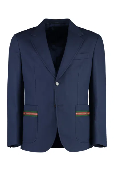 Gucci Single Breasted Tailored Jacket In Blue