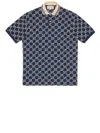 Gucci Full Print Design Short Sleeve Polo Shirt Blue
