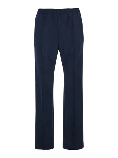 Gucci Men Blue Trousers With Elasticated Waist And Web Detail On The Back In Tech Fabric Man