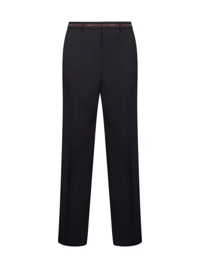 Gucci Men Blue Wool Selvedge Detail Trousers In Black