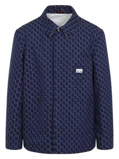 GUCCI MEN'S BLUE/WHITE JACKET WITH GG SHADOW | SIZE 46 | 813998ZAR26