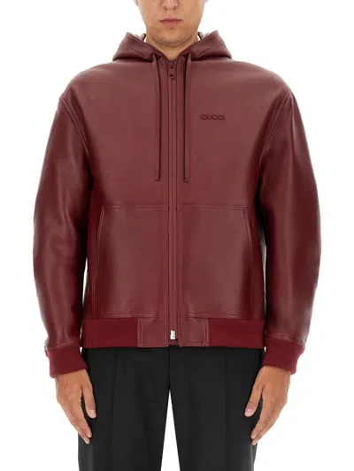 Gucci Men Bomber With Zip In Brown