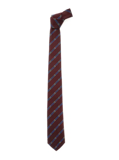Gucci Men Bordeaux Tie With All-over Striped Motif In Silk Man In Burgundy